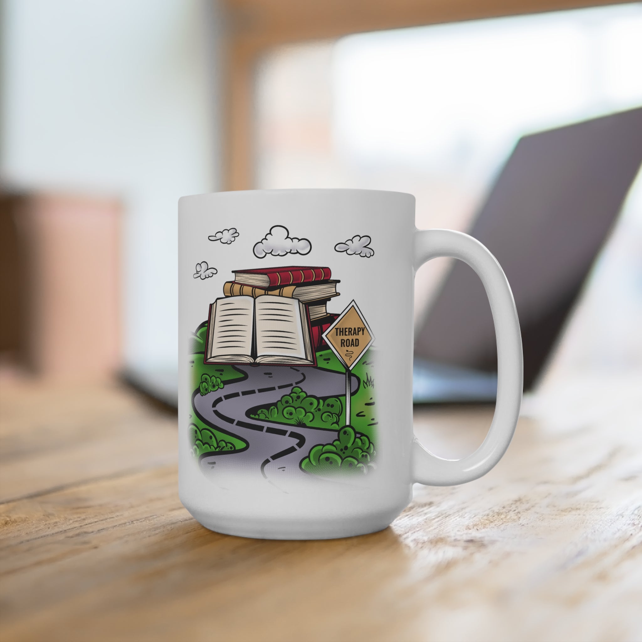 Therapy Road Mug — 15oz Book Lovers Coffee Cup