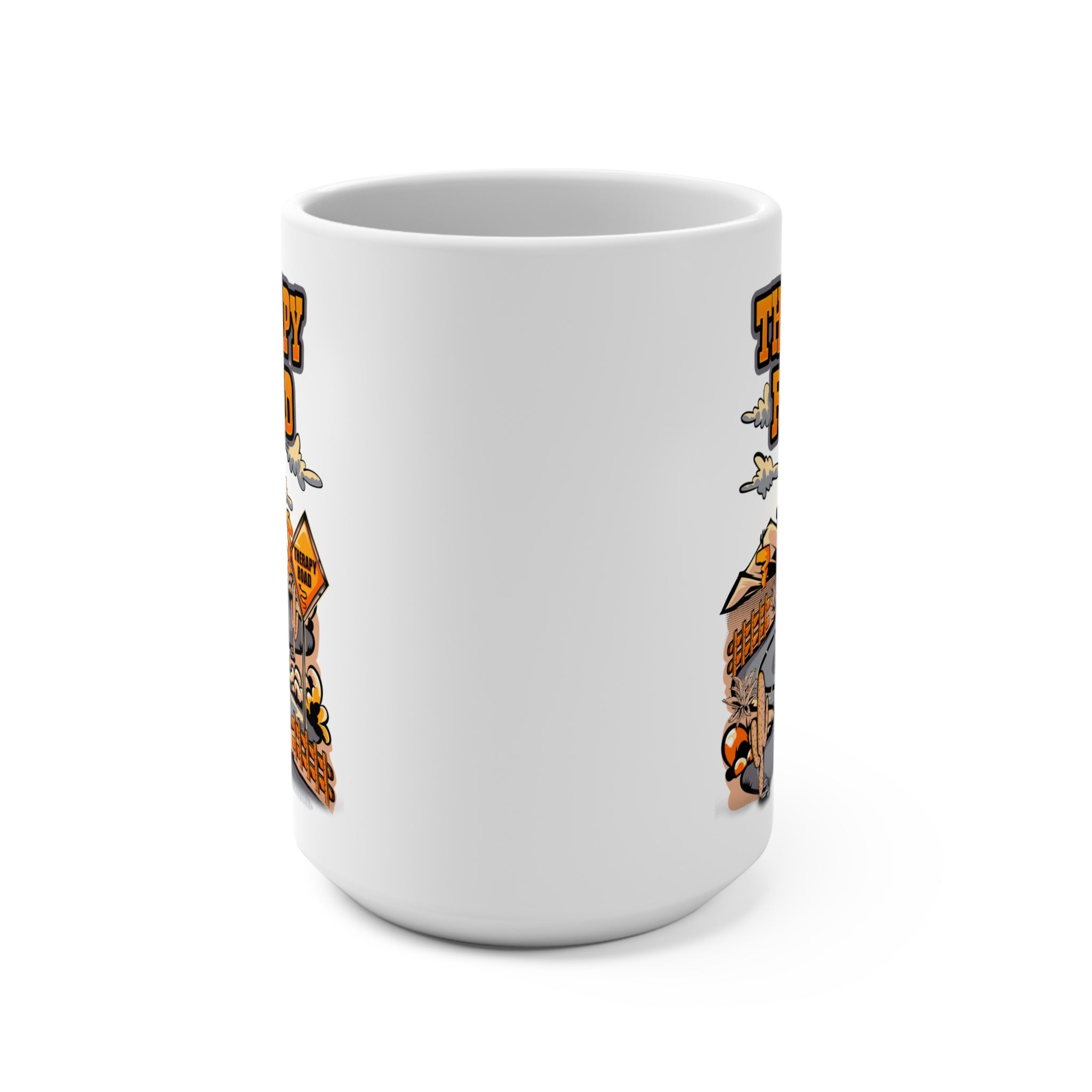Therapy Road 15oz Coffee Mug — Funny Road Sign Bottle Design
