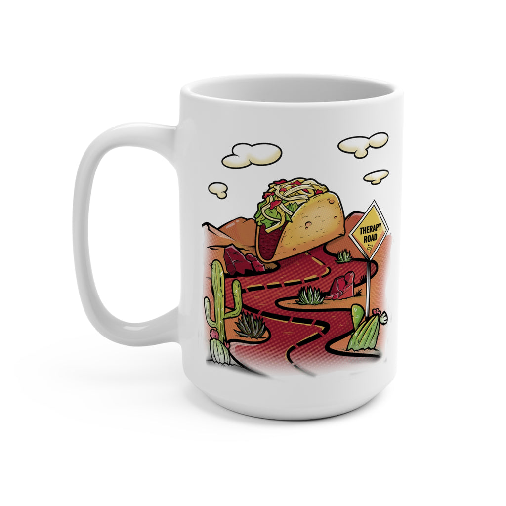 Taco Road Mug — Funny Desert Taco Illustration 15oz