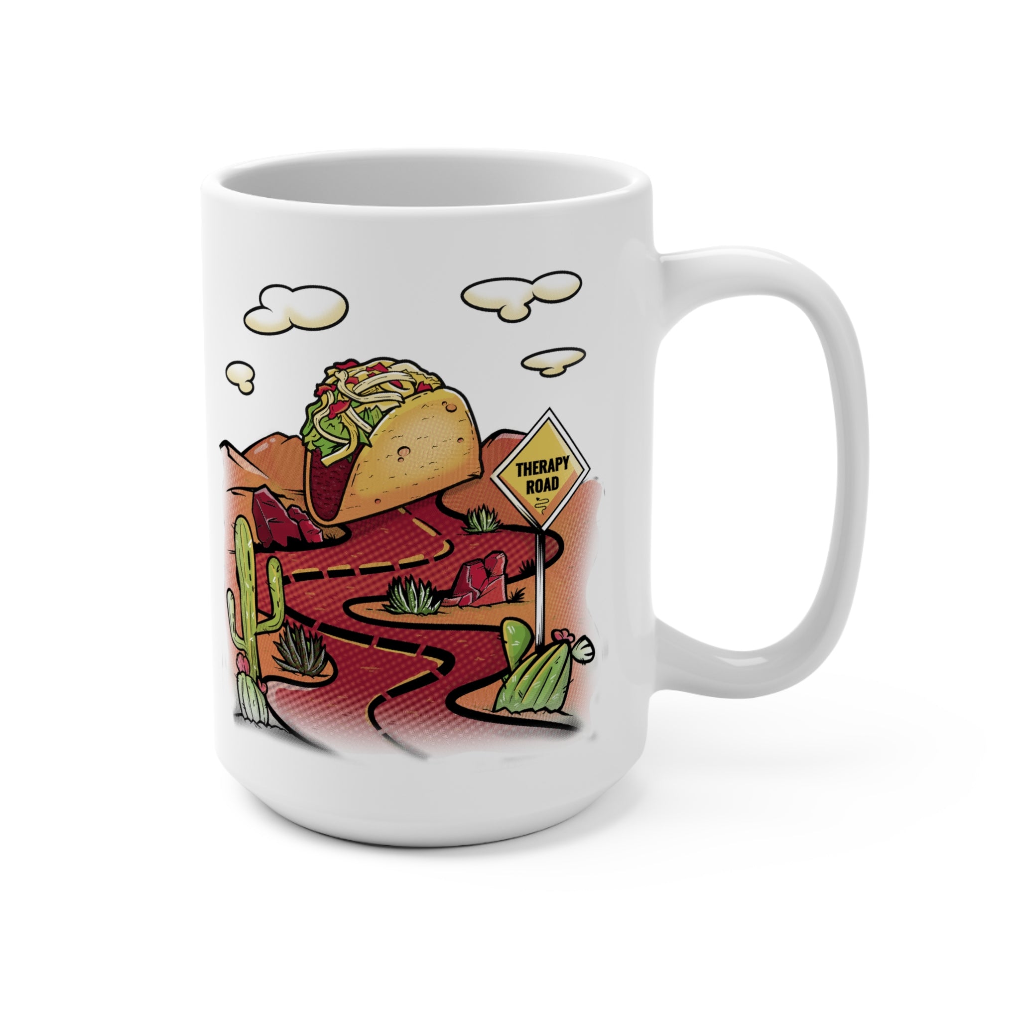 Taco Road Mug — Funny Desert Taco Illustration 15oz