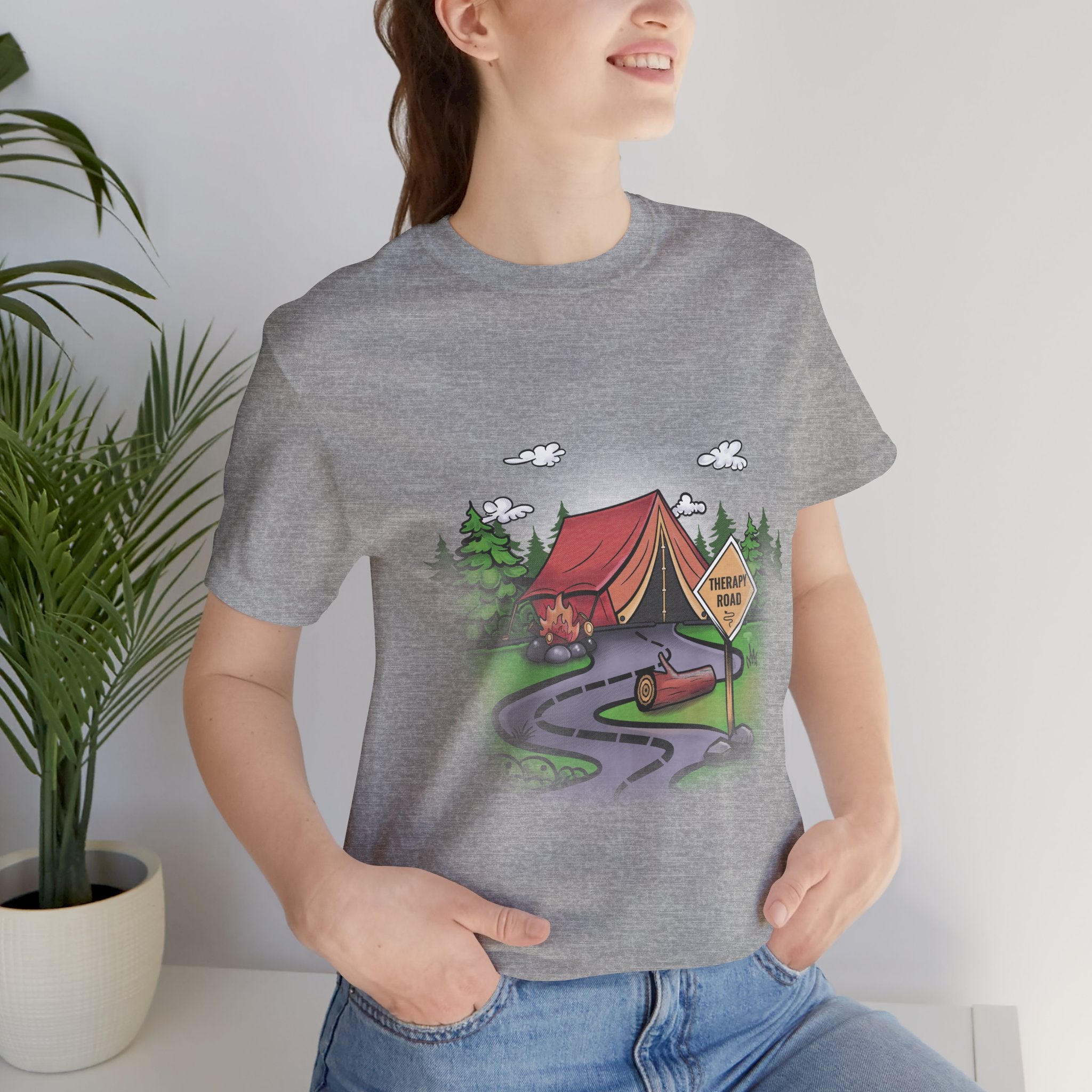 Camping Road Trip T‑Shirt — Tent, Canoe & 'Scenic Route' Sign Outdoor Tee