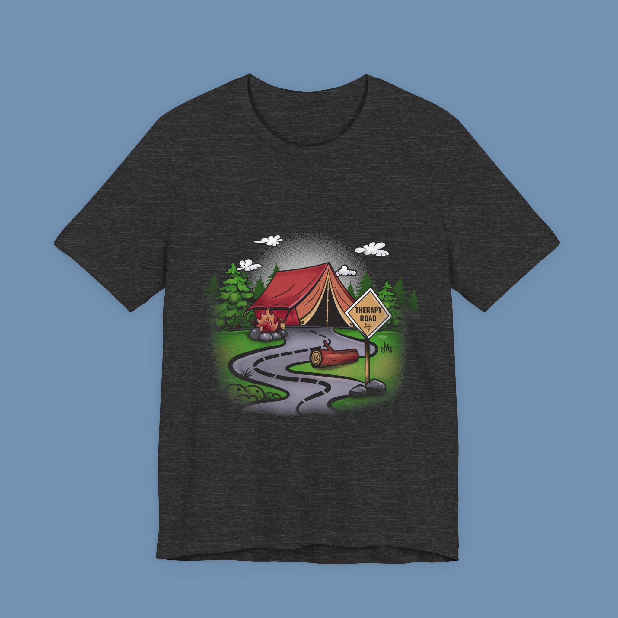 Camping Road Trip T‑Shirt — Tent, Canoe & 'Scenic Route' Sign Outdoor Tee