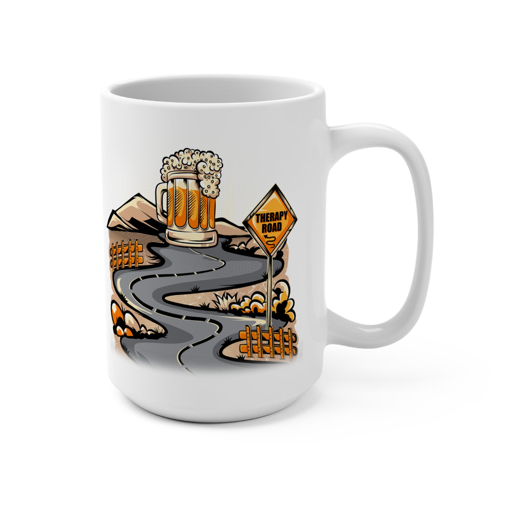 Therapy Road Beer Mug — 15oz Ceramic Coffee Mug with Road & Beer Graphic