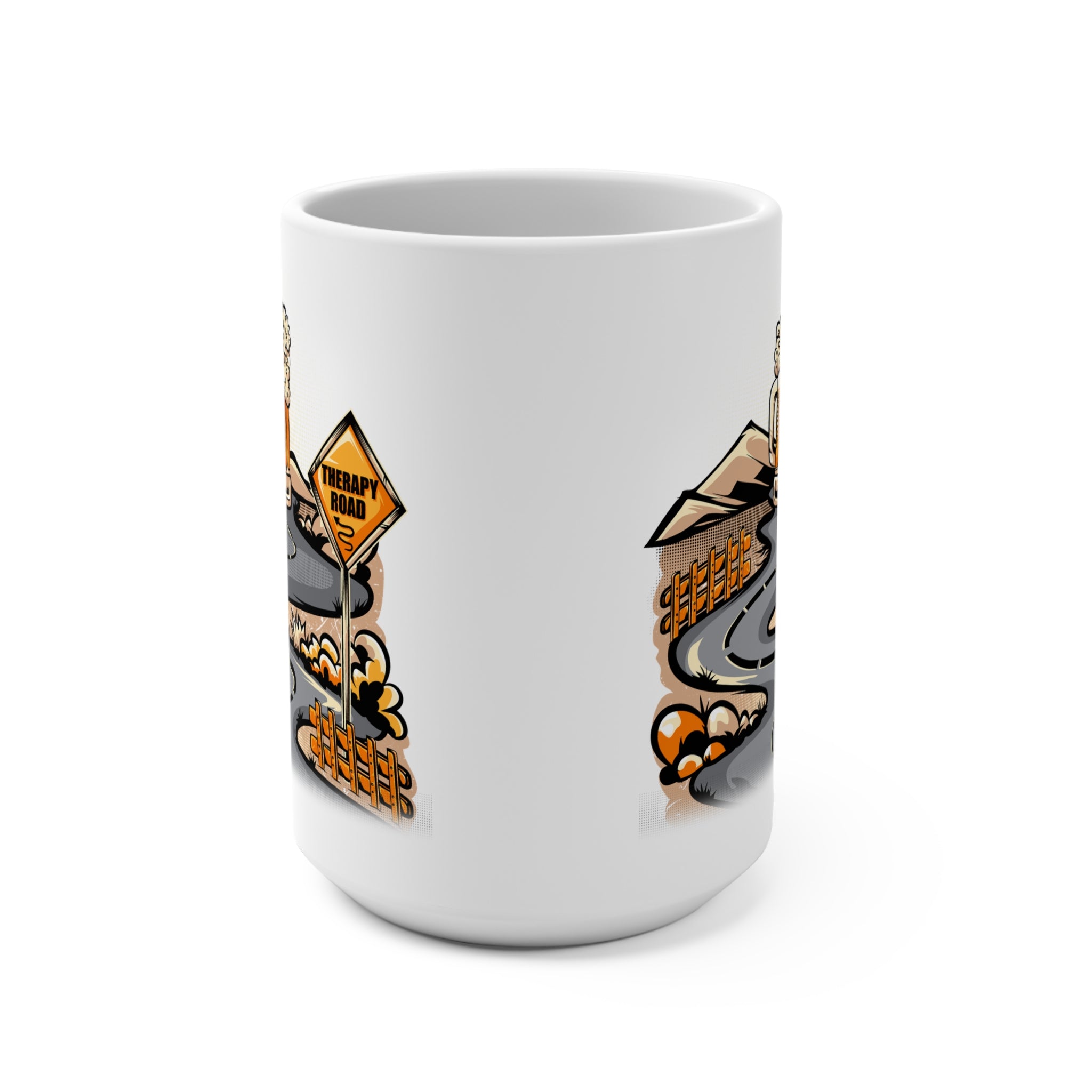 Therapy Road Beer Mug — 15oz Ceramic Coffee Mug with Road & Beer Graphic