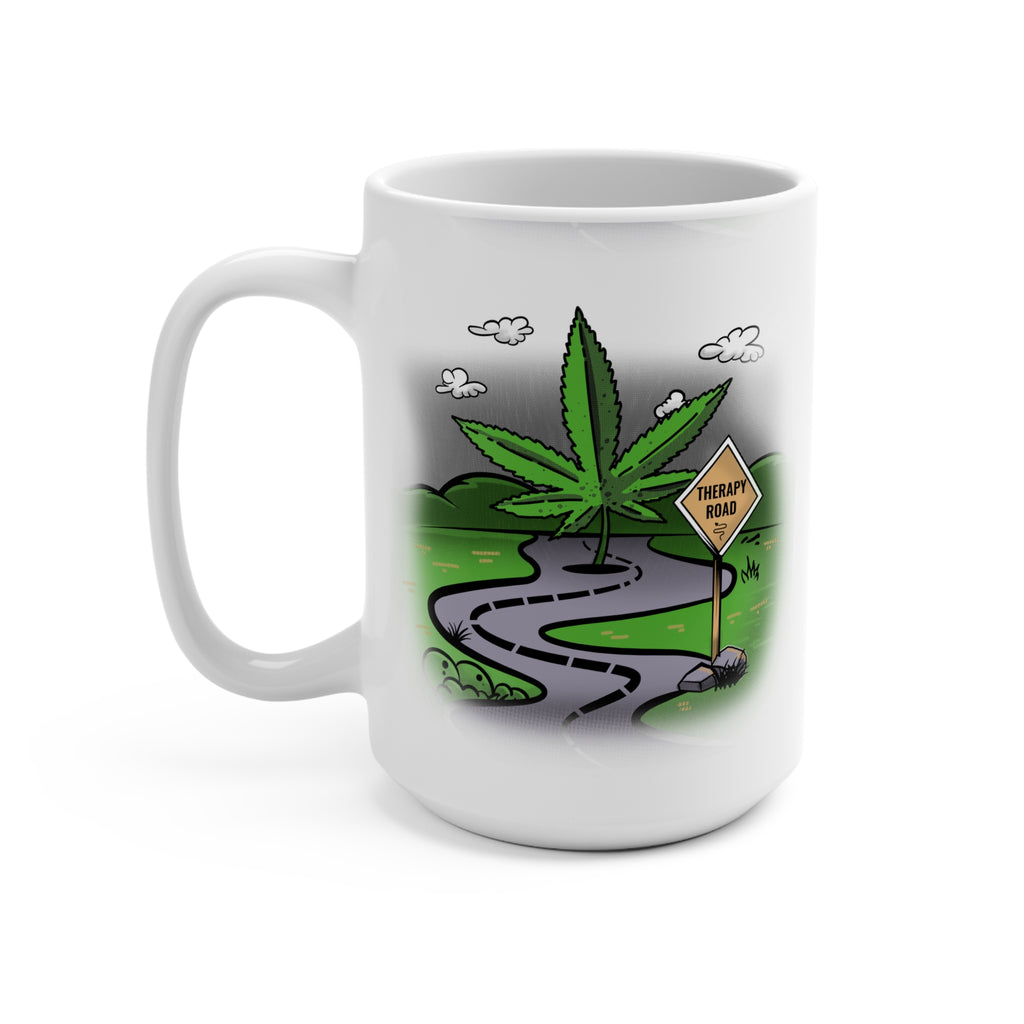 Cannabis Road 15oz Ceramic Mug — 'Treetop Road' Marijuana Leaf Coffee Cup