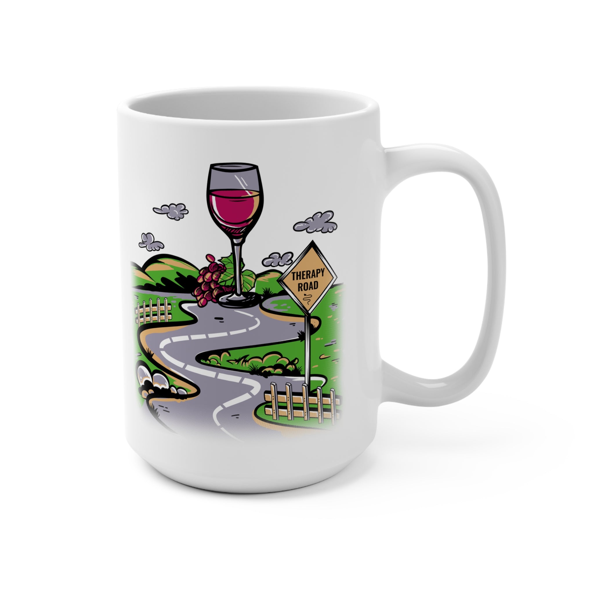 Wine Road Mug — "Therapy Road" 15oz Ceramic Coffee Cup