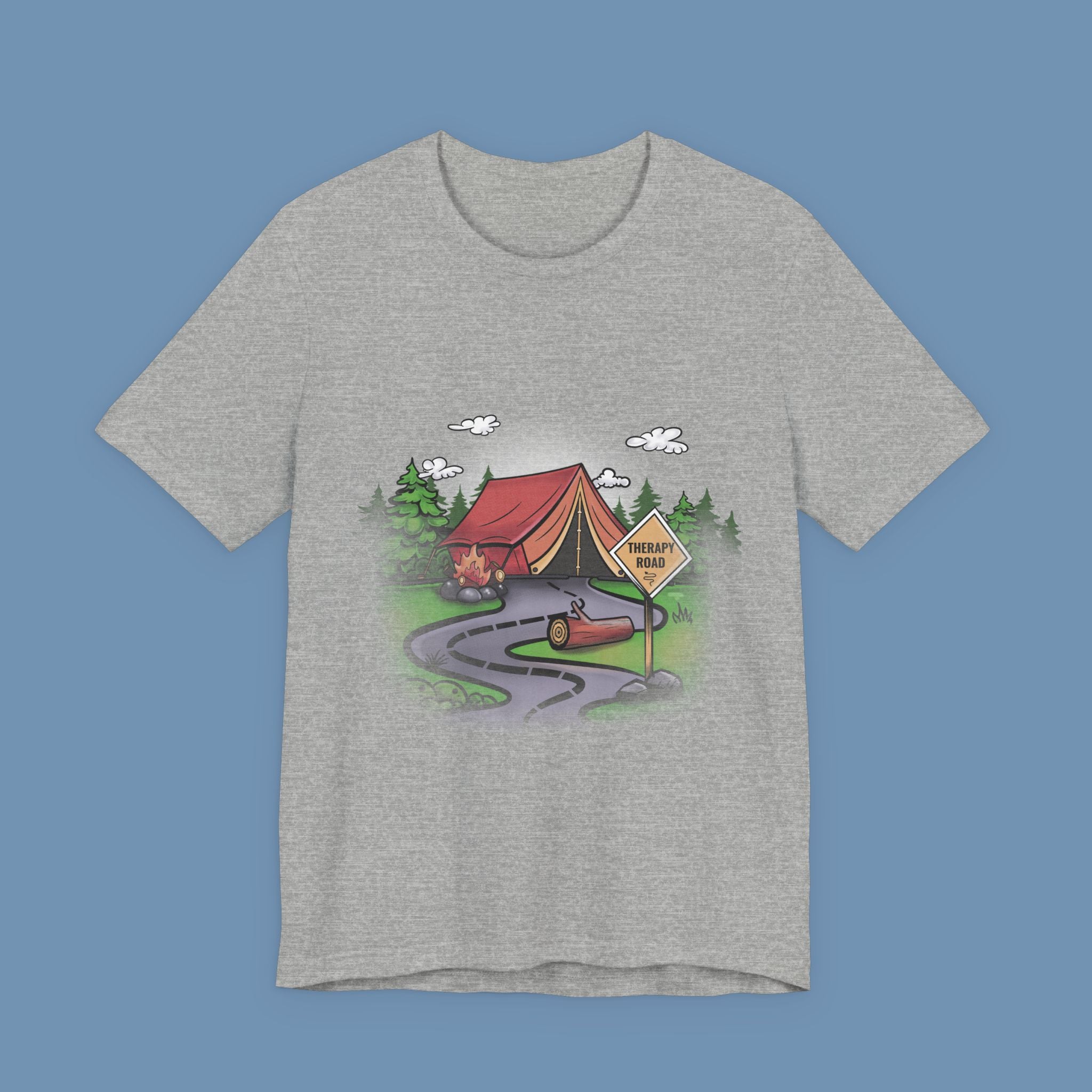 Camping Road Trip T‑Shirt — Tent, Canoe & 'Scenic Route' Sign Outdoor Tee