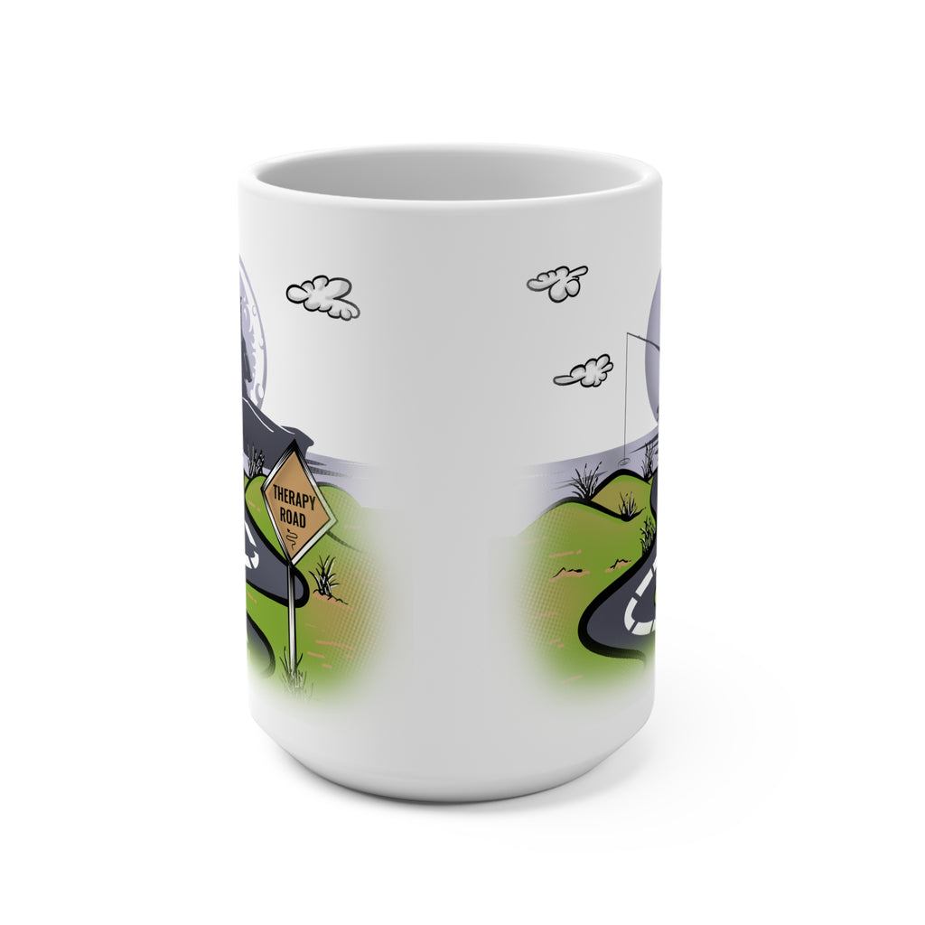 Fishing Road 15oz Ceramic Mug — Scenic Angler Silhouette Coffee Cup