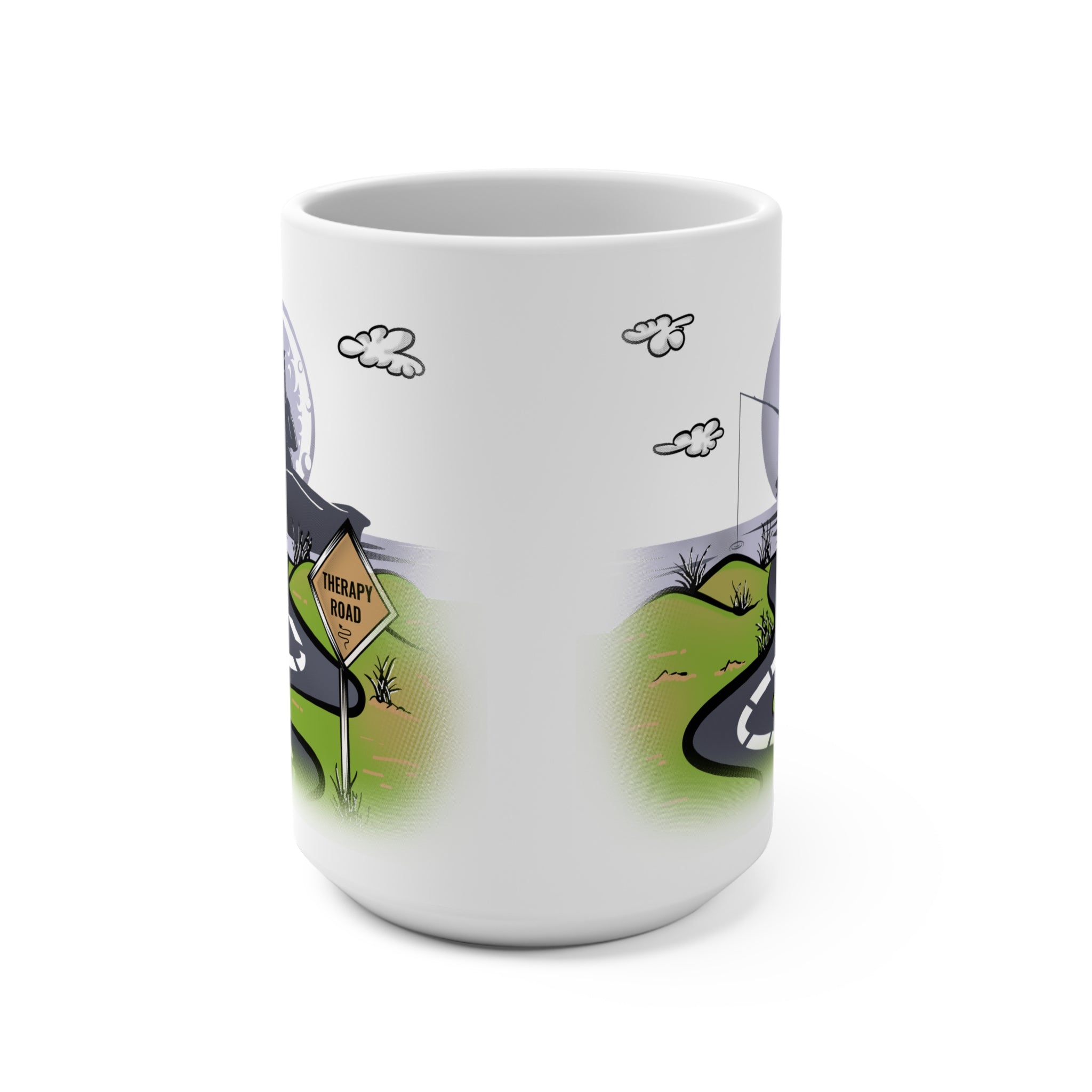 Fishing Road 15oz Ceramic Mug — Scenic Angler Silhouette Coffee Cup