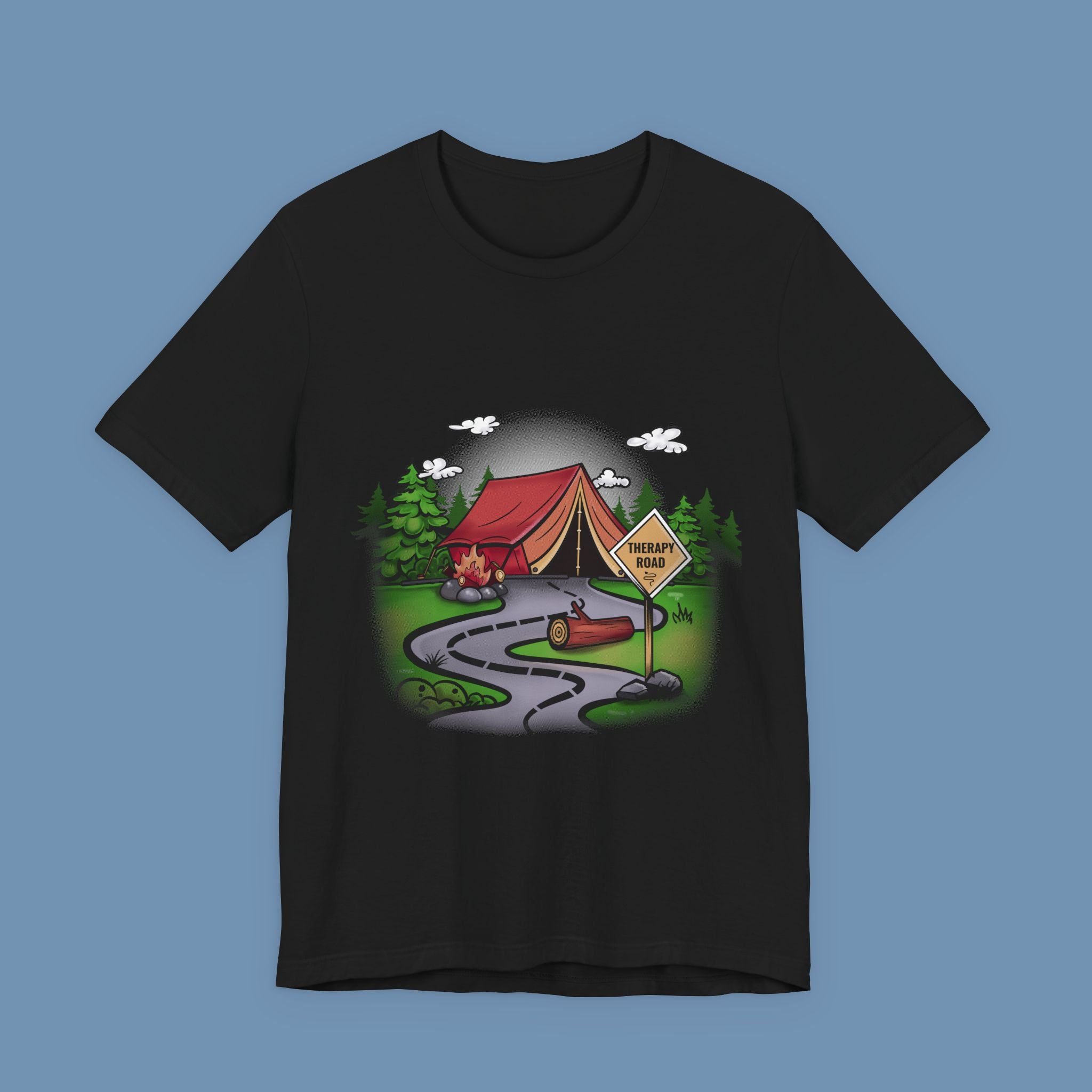 Camping Road Trip T‑Shirt — Tent, Canoe & 'Scenic Route' Sign Outdoor Tee