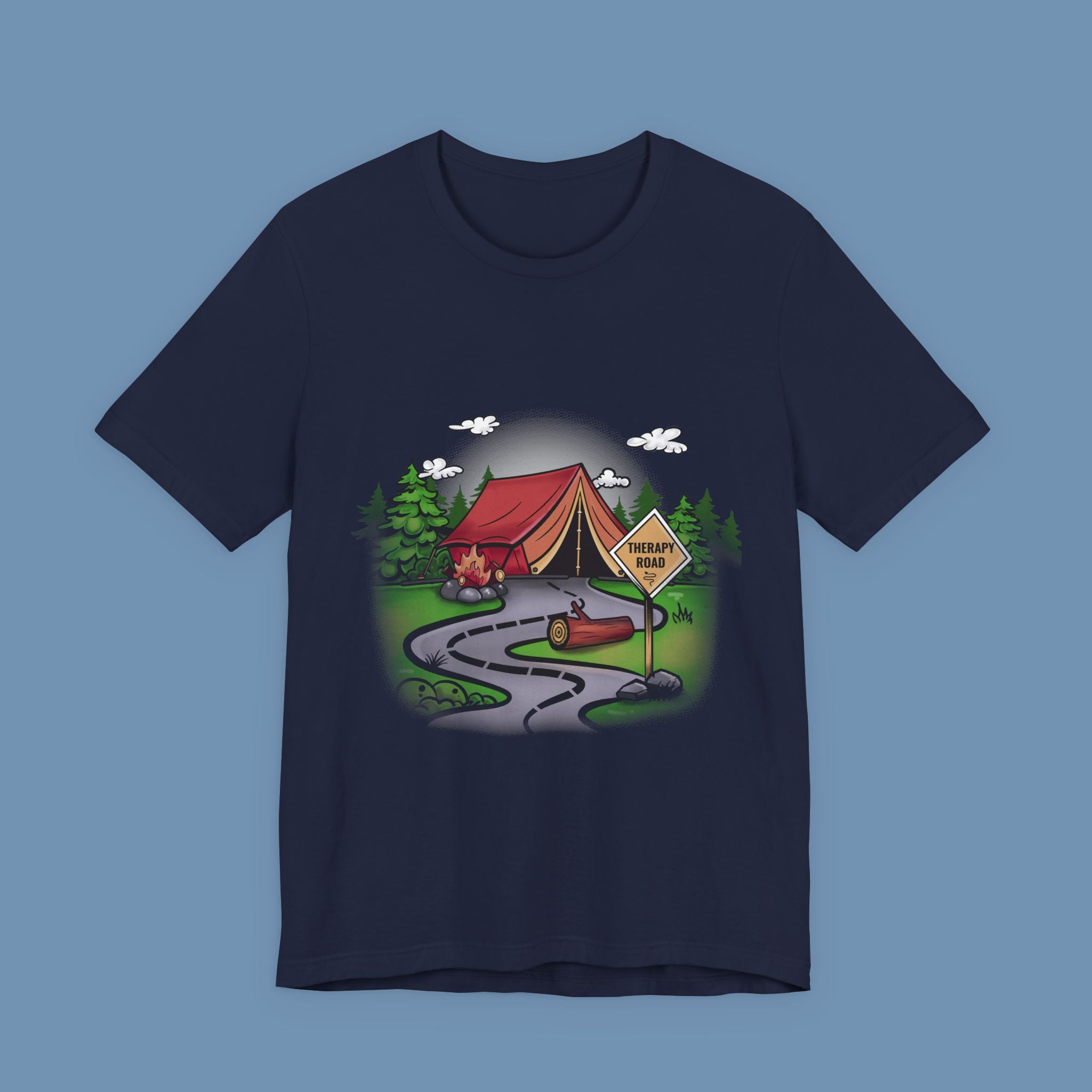 Camping Road Trip T‑Shirt — Tent, Canoe & 'Scenic Route' Sign Outdoor Tee
