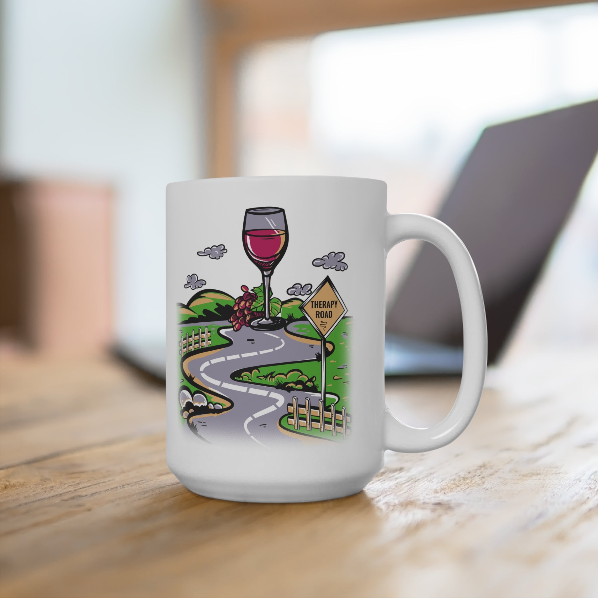 Wine Road Mug — "Therapy Road" 15oz Ceramic Coffee Cup
