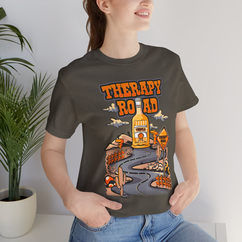 Therapy Road Graphic Tee – Cozy Road Trip Mental Health Shirt