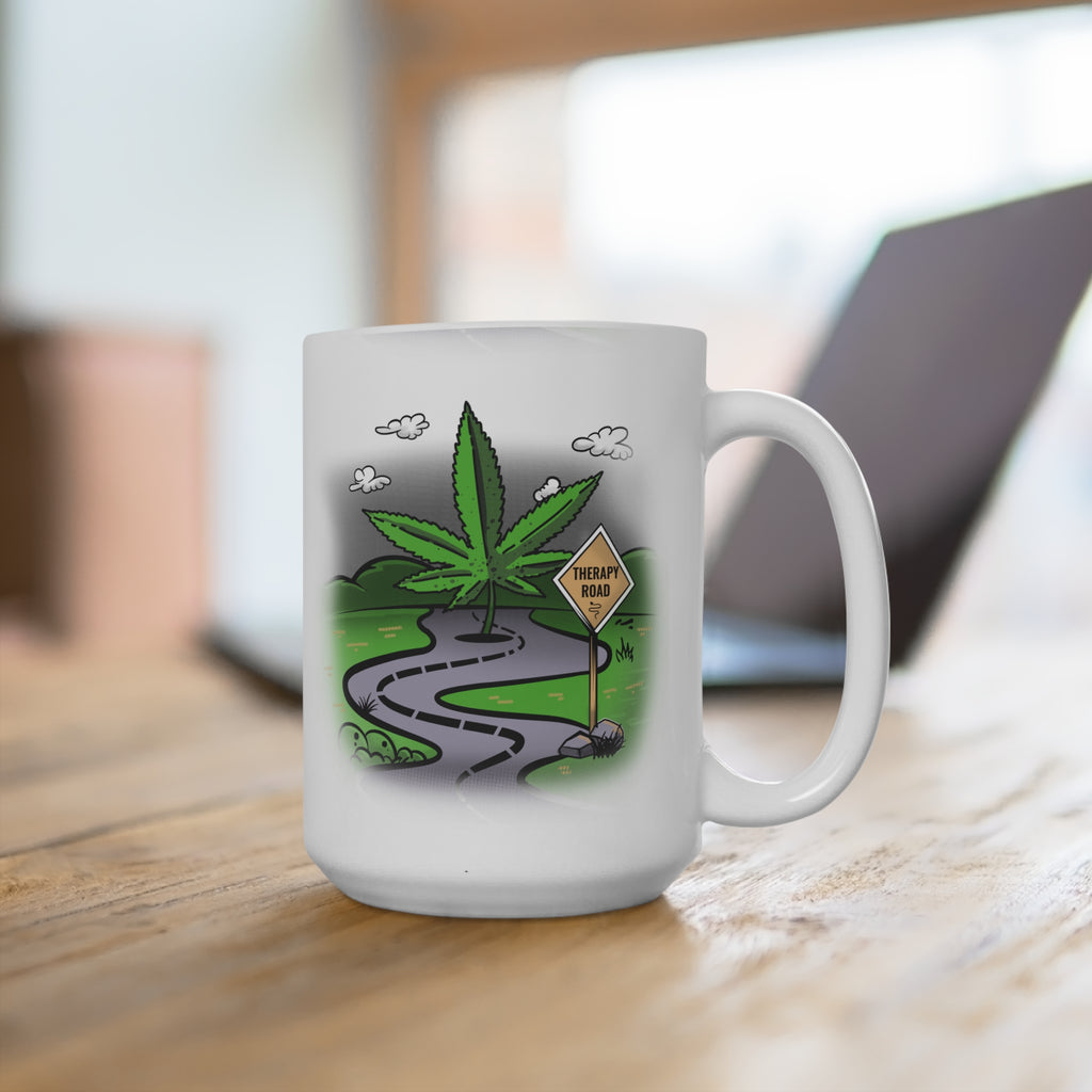 Cannabis Road 15oz Ceramic Mug — 'Treetop Road' Marijuana Leaf Coffee Cup