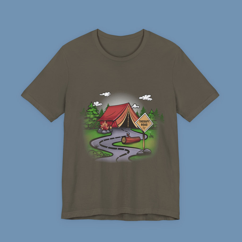 Camping Road Trip T‑Shirt — Tent, Canoe & 'Scenic Route' Sign Outdoor Tee