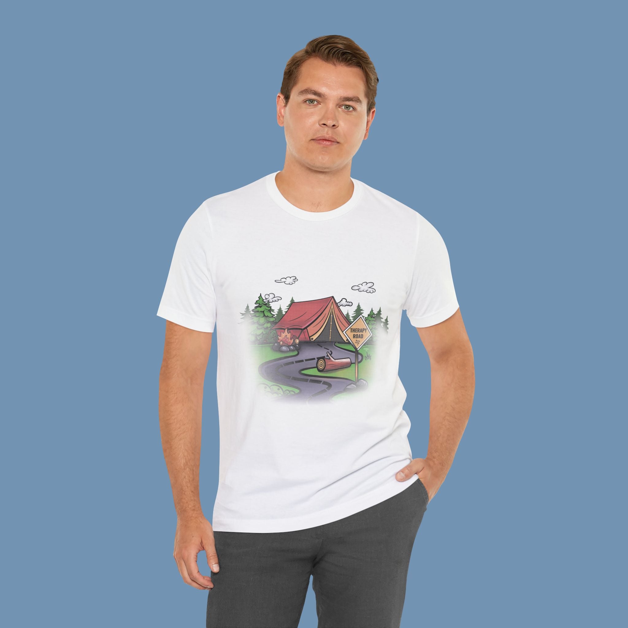 Camping Road Trip T‑Shirt — Tent, Canoe & 'Scenic Route' Sign Outdoor Tee