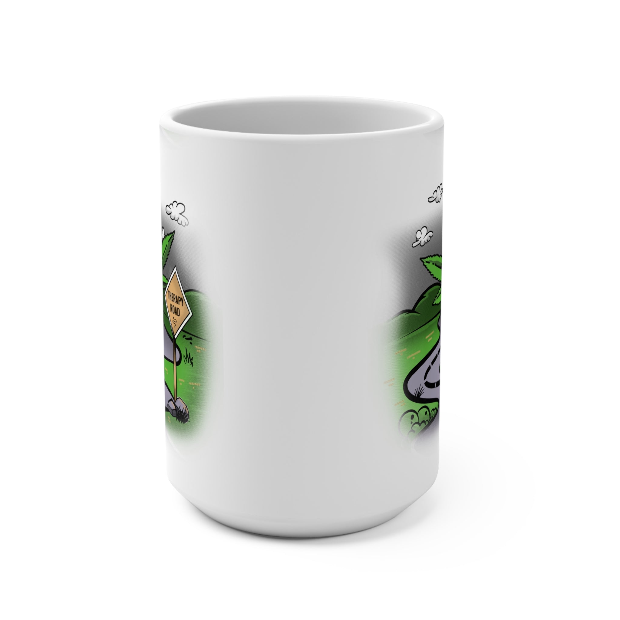Cannabis Road 15oz Ceramic Mug — 'Treetop Road' Marijuana Leaf Coffee Cup